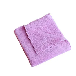 Wholesale Solid Color Edgeless Microfiber Absorbent Kitchen Towel Blank Soft Coral Velvet Kitchen Cleaning Cloth