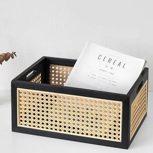 Cesta de Almacenamiento de Ratán Rectangular, Organizador de Escritorio de Madera Maciza, Caja para Libros, Estilo Japonés Retro, Caja Decorativa de Almacenamiento - Product Image 1