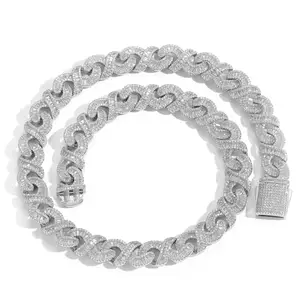 Hip Hop Necklace 8-line Chain T Square 12mm Infinite Chain Set with Zircon Cuban Chain Necklace