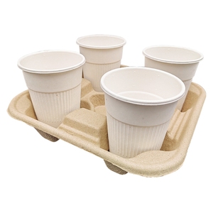 <strong>Disposable</strong> Takeaway Pulp <strong>Cup</strong> <strong>Holders</strong> Milk Tea Coffee Anti-Tip Paper Tray Base Biodegradable Non-removable Four <strong>Cup</strong> <strong>Holders</strong> - Product Image 2
