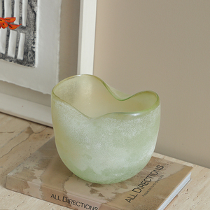 Flolenco Moderne Courbes Organiques Gradient Plat Bouche <span class=keywords><strong>Vase</strong></span> En Verre À La Main <span class=keywords><strong>Vase</strong></span> En Verre <span class=keywords><strong>Vert</strong></span> pour Intérieurs De Luxe Maison Hôtel Art Déco - Product Image 4