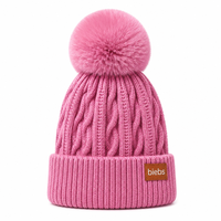 Bonnet en tricot ODM avec pompon, logo brodé personnalisé, design chaud pour l'hiver, bonnet à revers décontracté en acrylique pour adultes