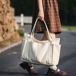 Sac fourre-tout en toile écologique personnalisé avec logo, grande capacité, multi-poches, réutilisable, pour les courses quotidiennes, à porter à l'épaule - Product Image 2