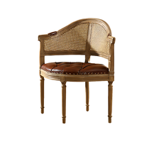 Fauteuil de cuisine vintage en bois massif, chaise de salle à manger rembourrée en tissu et panneau de contreplaqué avec accoudoir à lattes, meubles de maison