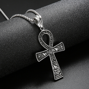 Thép không gỉ cổ đại Ai Cập chữ tượng hình wenanka chữ thập Mặt Dây Chuyền Vòng cổ mạ điện 18K vàng thép nam vòng cổ - Product Image 5