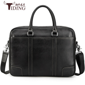 Tiding Men's Genuine Leather <b>Briefcase</b> 14 Inch Business Laptop Bag Crossbody Shoulder Bag Black Durable - Product Image 1