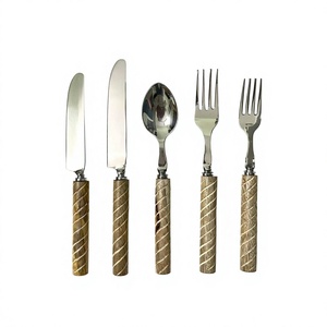 Factory Wholesale Disposable Back School Stainless Steel Cutlery Set Wooden Handle Silverware <b>Mirror</b> Polished Flatware Tableware - Product Image 1