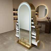 Miroir de Coiffure Double Face Rond Doré de Luxe Unique pour Salon de Coiffure, Miroir Cosmétique pour Coiffeuse