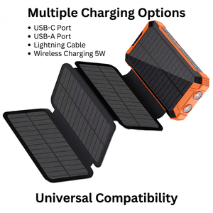 <span class=keywords><strong>Batterie</strong></span> externe <span class=keywords><strong>solaire</strong></span> 20000mAh, chargeur <span class=keywords><strong>portable</strong></span> robuste 10W PD à charge rapide, <span class=keywords><strong>batterie</strong></span> étanche avec LED pour le camping, la randonnée et les situations d'urgence - Product Image 4