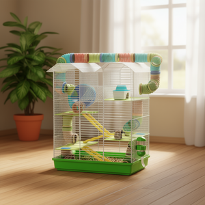 Cage pour hamster XL en métal et fil d'acier durable, pour petits animaux d'intérieur, rectangulaire, peinte, avec plateau en plastique moderne - Product Image 2