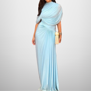 Abito lungo da <span class=keywords><strong>donna</strong></span> elegante con cintura in vita, stile scialle, arricciato e sartoriale, pronto per la spedizione all'ingrosso - Product Image 4
