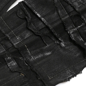 Jean en denim ciré noir pour homme, coupe slim, effet vieilli, patchwork, streetwear avant-gardiste, style punk empilé, pour le <span class=keywords><strong>rock</strong></span> gothique - Product Image 6
