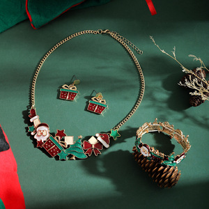 Christmas Jewelry <b>Set</b> Necklace Earrings <b>Bracelet</b> Cartoon Santa Claus Gift Holiday Zinc Alloy Oil Dripping Fashion Jewelry - Product Image 1