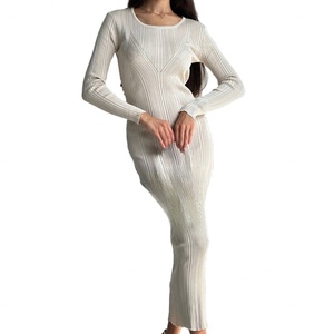 เดรสยาวผู้หญิงคุณภาพสูงแบบขายส่ง รับผลิตตามสั่ง (OEM) ดีไซน์เรียบหรู สีพื้น ผ้าถัก ทรงเข้ารูป แขนยาว - Product Image 5