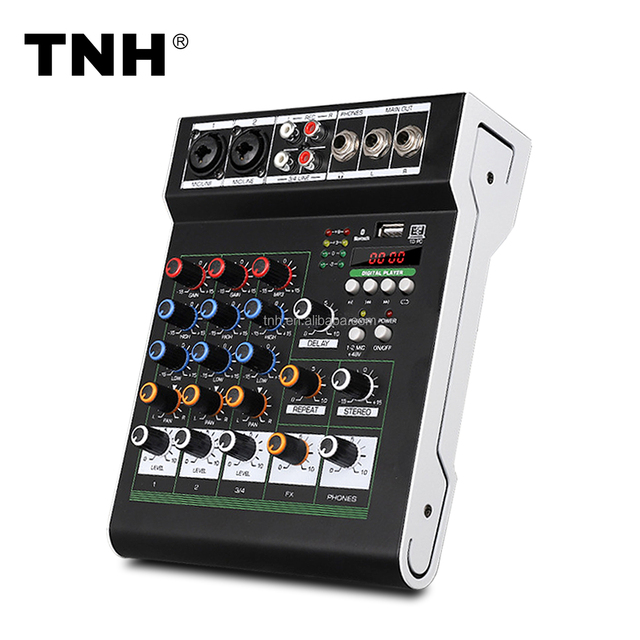 TNH MC-MJ4 Compact 4 Channel Audio Mixer Music Mixer Console With Bluetooth USB Playing Recording for PC Instrument Karaoke