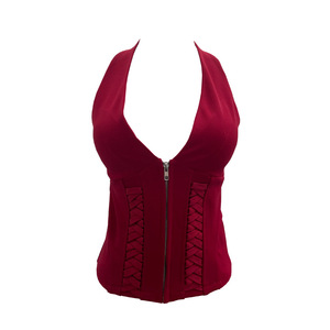 Top Corto Sexy con Etichetta Personalizzata OEM, Stile Halter-neck, Imbottitura Incorporata, Zip Frontale, Scollatura Profonda, Schiena Scoperta, Modello 2810 - Product Image 5