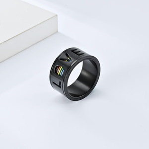 Anillo Giratorio con Bandera Arcoíris, de Acero Inoxidable, Joyería para Hombre, Regalo, Talla Grande, Diseño Geométrico con Letras - Product Image 4