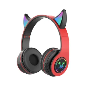 2023 top quality stereo wireless cat over ear headphones gaming cute earphones with led light handset handfree