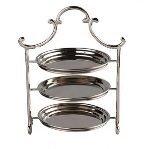Plateaux de service pour fruits, desserts et cupcakes en acier inoxydable poli, écologiques, en métal, support à gâteau à 3 étages pour la décoration de fête - Product Image 1