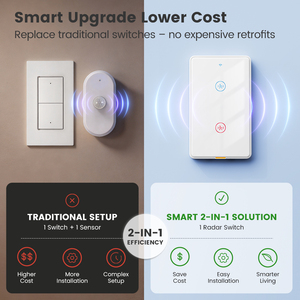 Interruptor Inteligente Tuya con Radar 10G, Panel de Vidrio Curvo 2.5D, Detección de Presencia Humana, 5M 120 °   Encendido/Apagado Automático por Voz con <span class=keywords><strong>Alexa</strong></span> y Google - Product Image 2