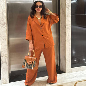 Оптовая продажа: Новинка лета 2025 – модный элегантный повседневный женский костюм: рубашка с отложным воротником и прямые брюки с высокой талией. - Product Image 1
