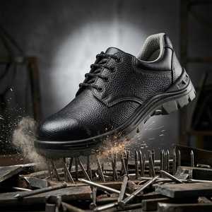 Zapatos de Seguridad con Puntera de Acero Negros, Botas de Trabajo de Cuero Genuino para Hombre, Impermeables, Transpirables, Antideslizantes, Calzado Industrial para Construcción - Product Image 1