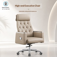 Chaise de bureau exécutive en cuir Foshan, structure en bois, design minimaliste moderne, pivotante, inclinable, accoudoirs réglables, confortable