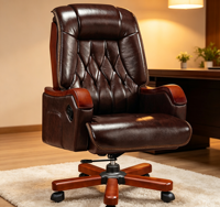 Chaise de bureau professionnelle en cuir marron avec design ergonomique, chaise de direction de luxe pour projets de bureau