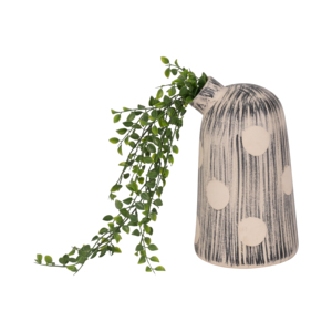Vaso cilindrico in ceramica con motivo a righe e pois per l'arredamento del soggiorno, vaso moderno in gres per esposizione in casa o in ufficio - Product Image 2