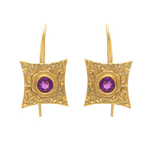 Belle boucle d'oreille améthyste plaqué or boucle d'oreille en laiton boucles d'oreilles faites à la main Designer Drops - Product Image 1