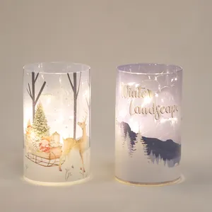Atacado levou vidro decorativo Natal pilar cilindro furacão lanterna design luzes decorações lanternas para decoração de casa