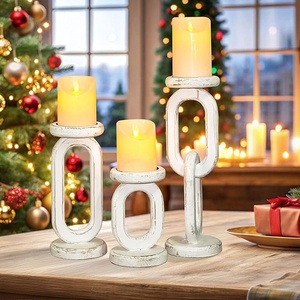 Lot de 3 bougeoirs en <span class=keywords><strong>bois</strong></span> rustiques pour bougies piliers pour décorations de mariage et de Noël - Product Image 5