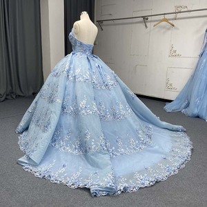 Lsany281 Elegante Vestido de Quinceañera Azul Cielo con Apliques Florales en Capas, Vestido Brillante para Fiesta de Graduación o Cumpleaños Jancember - Product Image 2