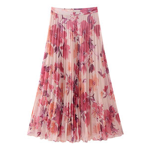 Ensemble Jupe Midi Taille Haute Style Euro-Américain pour Femme, Jupe Ample à Imprimé Floral avec Haut Uni, Tenue Décontractée d'Été - Product Image 6