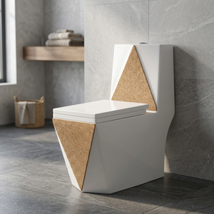 WC monobloc en céramique or et blanc coloré, sans bride, à fixation au sol, avec abattant à fermeture douce - Product Image 4