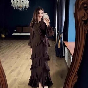 Vestido de Verano X-26 para Mujer, Estilo Medio Oriente, Corte Entallado, Elegante, Largo hasta el Tobillo, con Dobladillo Evase, de Poliéster Suave y Transpirable, Mangas Largas - Product Image 3