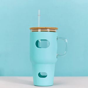 Gobelet de voyage en verre de 32 oz avec poignée et manchon en silicone pour la conduite sur autoroute - Product Image 5