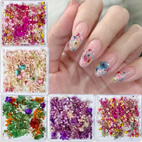 Décorations d'ongles 3D en relief pour femmes, mini-fleurs séchées naturelles, colorées, pour l'été, à faire soi-même