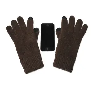 Длинные теплые шерстяные перчатки с мехом кролика для сенсорных экранов