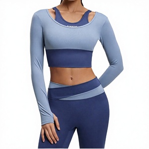 Two-Piece Skinny Fit Custom <b>Cushioned</b> Chest <b>Pad</b> Breathable Quick-Dry Lightweight Spandex/Polyester Solid Blue Outdoor Sport Yoga - Product Image 3