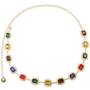 Cadena de cintura de metal con cristales coloridos, cadena corporal vintage con gemas y diamantes de imitación dorados para mujer, accesorio de moda para fiestas. - Product Image 5