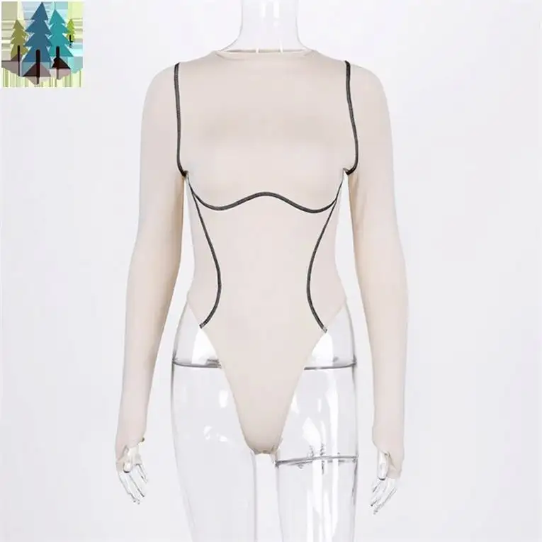Kaliteli yuvarlak boyun kaptı kasık rahat 2024 bayanlar dikişsiz 2024 Bodysuits uzun kollu tanga Bodysuit kadın için Tops