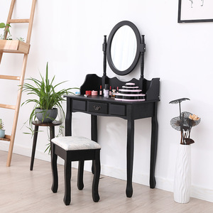 Black Solid Wood Dressing <b>Table</b> With Adjustable Mirror Storage Bedroom <b>Vanity</b> Makeup Desk - Product Image 2
