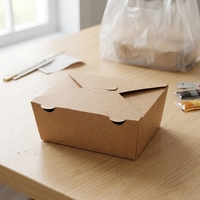 Boîte à emporter en papier kraft biodégradable, pliable, étanche, conteneur alimentaire pour avion, logo imprimé sur mesure
