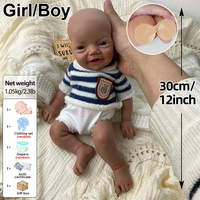 Poupée Bébé Artisanale Réaliste 12/18 Pouces, Nouveau-né en Silicone Souple, Mini Poupée Afro-Américaine, Convient pour l'Entraînement à la Sucette en Crèche