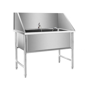 Baignoire pour chien en acier inoxydable avec évier et marchepied, station de toilettage et de lavage pour salon ou clinique pour animaux - Product Image 3
