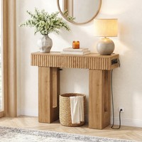 Mesa Consola de Madera de 39 Pulgadas con Tomas USB-C, Diseño Moderno Acanalado para Sala de Estar, Entrada, Almacenamiento y Fácil Montaje