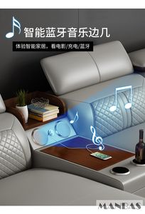 Ensemble de canapés en cuir italien de qualité supérieure avec porte-gobelet, USB, appuie-tête réglables et haut-parleur Bluetooth-Canapés de salon MANBAS - Product Image 5