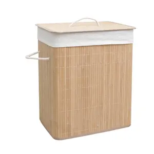 Panier à linge en bambou, capacité de 100l, pour le rangement des vêtements sales, avec doublure de couvercle et poignées