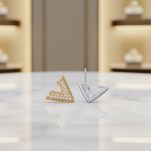 Orecchini a Perno E3185 con Freccia in Oro Bianco, Cristalli e Strass, Micro Inserti, Trendy Unisex per Uso Quotidiano - Product Image 2